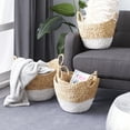 thumbnail image 3 of CosmoLiving by Cosmopolitan 17", 15", 13", 12"W Brown Seagrass Handmade Two Toned Storage Basket with Handles, 4-Pieces, 3 of 13