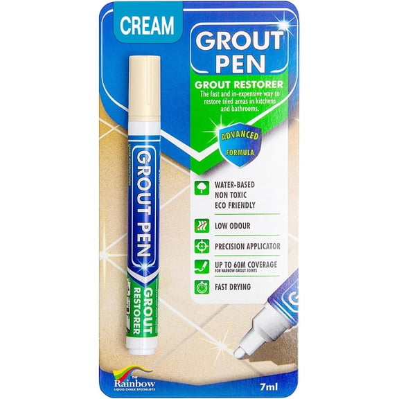 Grout Pen Cream Tile Paint Marker: Waterproof Grout Paint Pen, Tile Grout Colorant and Sealer Pen for Bathroom, Shower, Kitchen, More - Cream, Narrow 5mm Tip (7mL)