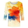thumbnail image 5 of Womens Tie Dye Shirts Flower Print Top Color Gradient Blouses Crew Neck Tshirt Summer Casual Tee 3/4 Sleeve Tee Rainbow Tops 2025 Trendy Outfits, 5 of 5
