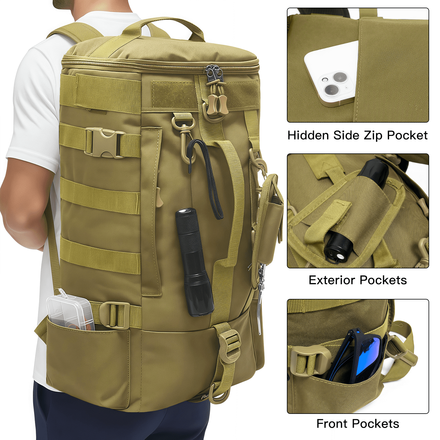 AGOPLEE Unisex Fishing Backpack with Rod Holder, Fishing Tackle Sling Bag, Brown