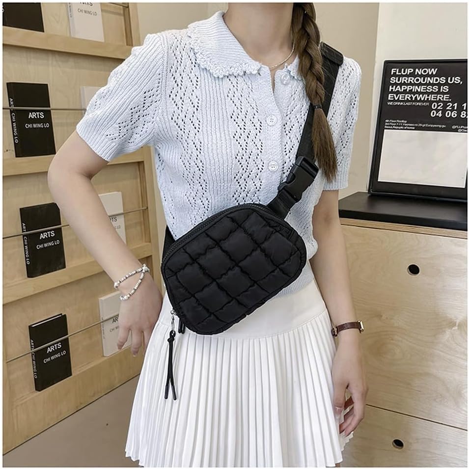 Puffer Belt Bag for Women Crossbody Purse Waist Packs Padded Cross Body Hobo Shoulder Travel Purse Cute Quilted Fanny Pack