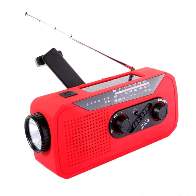 Emergency Solar Hand Crank Radio,Portable Weather Alert Radio With Flashlight,Reading Lamp,phone Charger,Rechargeable Battery Powered Radio,SOS Alarms for Survival Home Outdoor Hurricane,red