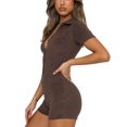 thumbnail image 2 of Women V-Neck Shorts Jumpsuit One Piece Bodysuit Pajama Long Sleeve Bodycon Rompers Overall, 2 of 6