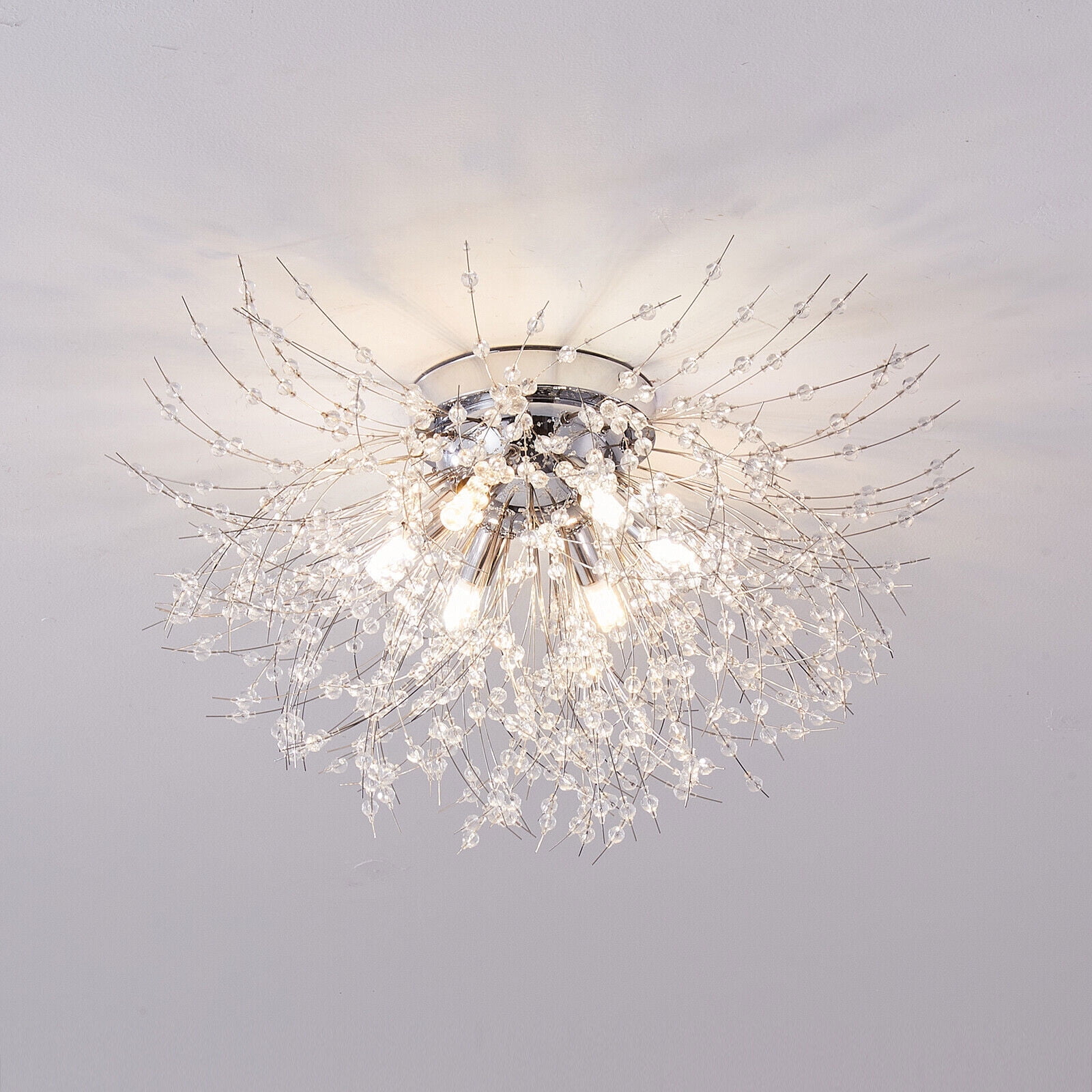 Silver Crystal 6-light Firework Ceiling Light for the Living Room, Dining Room, Study Bedroom 6-light Firework Ceiling Light
