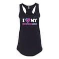 thumbnail image 2 of I Love My Boyfriend Tie Dye Pop Culture Ladies Racerback Tank Top, Black, Small, 2 of 3