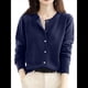 thumbnail image 3 of Suéter de Larga con Cuello Redondo de Color Liso para Mujer, Chaqueta de Punto Combinable para y Otoño Azul Marino XXL, 3 of 8