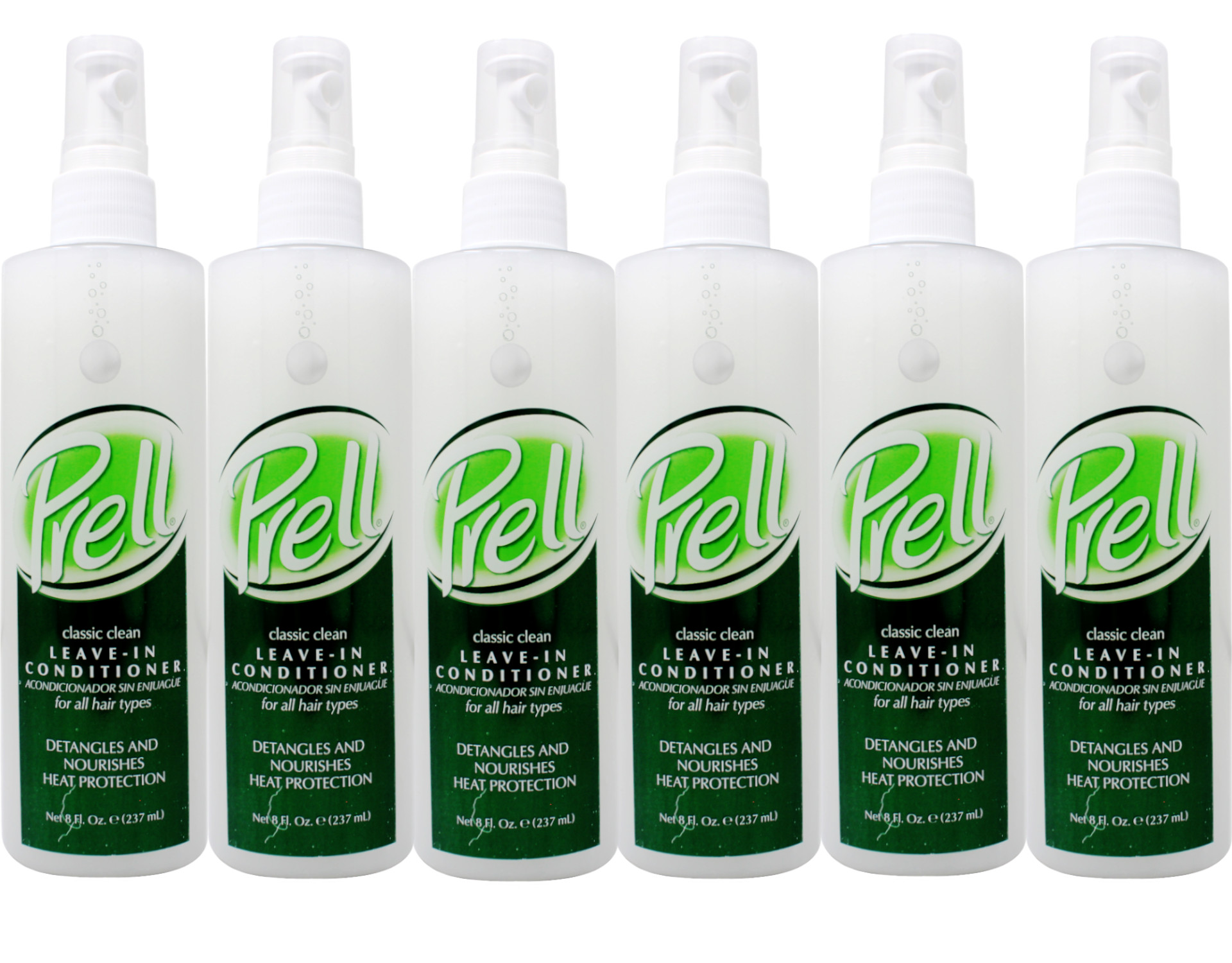 Prell Classic Clean Leave-in Conditioner, Detangles and Nourishes Heat Protection 8 fl. oz for All hair Types. - 6 Pack
