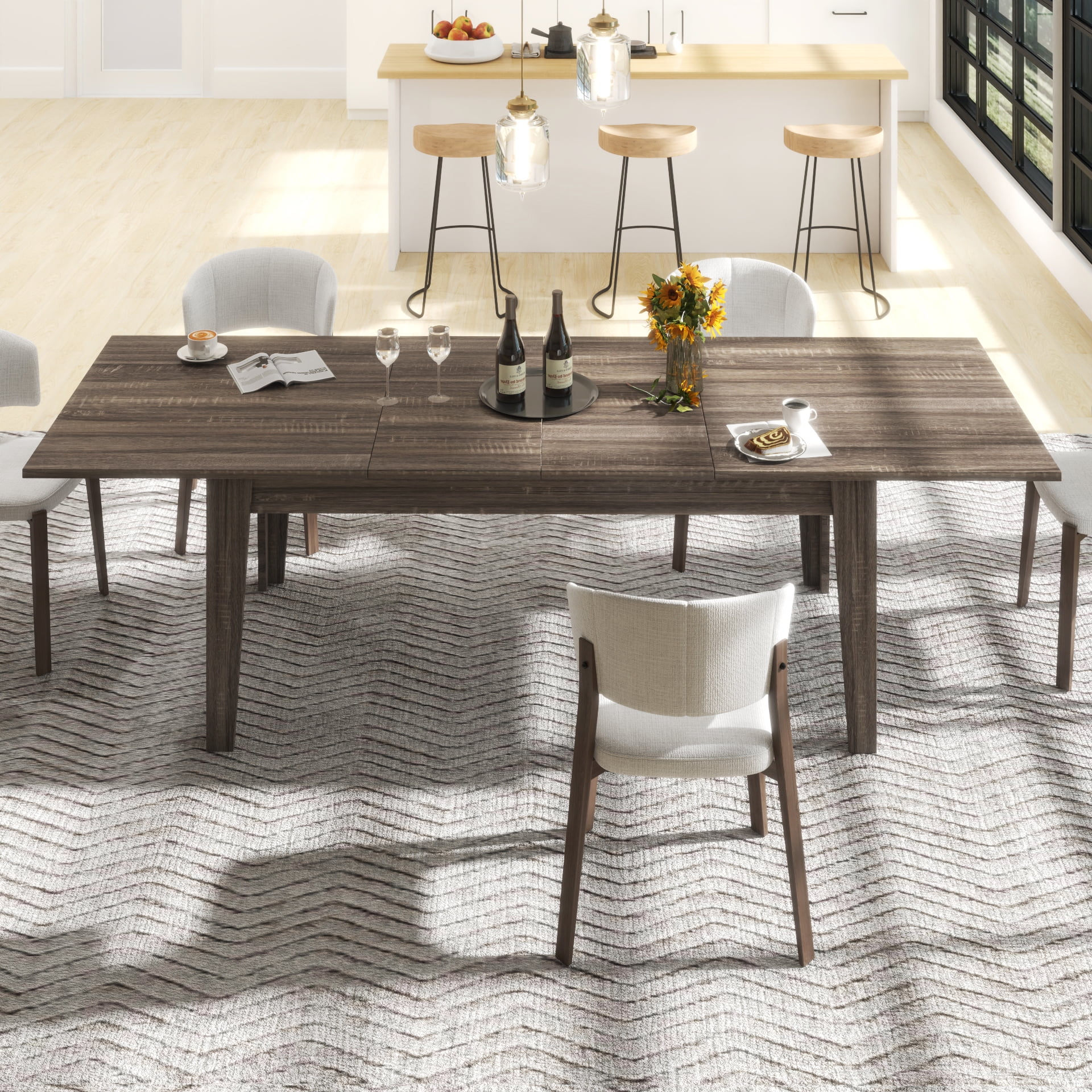 Aukfa Extendable Dining Table for 4-10,Rectangular Kitchen Tables for Living Dining Room, Dark Oak