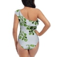 thumbnail image 6 of Yiaed Watercolor Green Leaves Print Women One Piece Swimsuits Tummy Control One Shoulder Bathing Suits Pattern Ruffle Swimwear-XX-Large, 6 of 8