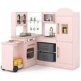 thumbnail image 1 of Costway Corner Kitchen with Lights and Sounds Interactive Wooden Playset Toy Kitchen Set Pink, 1 of 10
