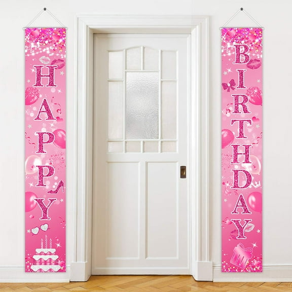 Mocsicka Hot Pink Birthday Banner Happy Birthday Decorations for Girl Pink Birthday Porch Sign