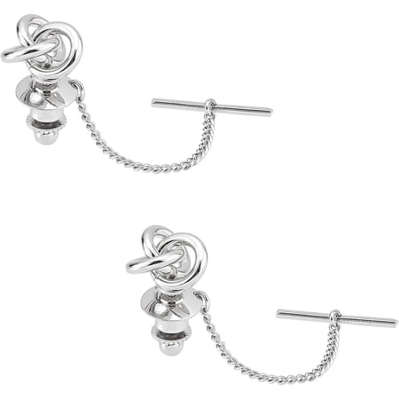 1 box 2 pcs Men's Tie Tack with Chain Brass Knot Shape Tie Tack Platinum Men's Tie Pin with Chain Men's Tie Tack Clutch for Wedding Party Business Formal Evebt Tie Pin Gift for Men