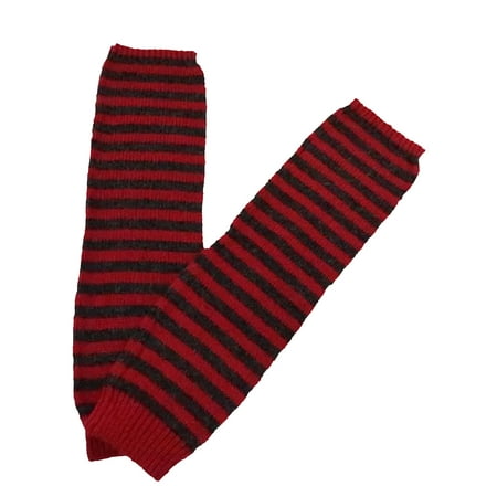Color Striped Dark Gray & Red Long Knitted Fingerless Gloves