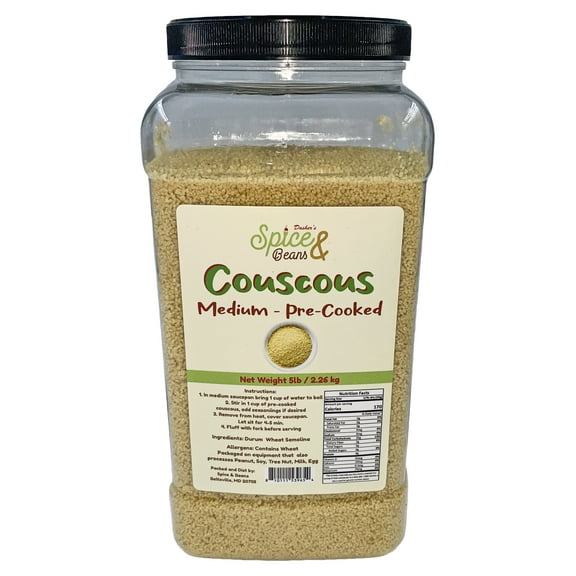 Medium Pre-cooked Couscous | Non-GMO | by Dasher's Spice & Beans | 5 lb. Container