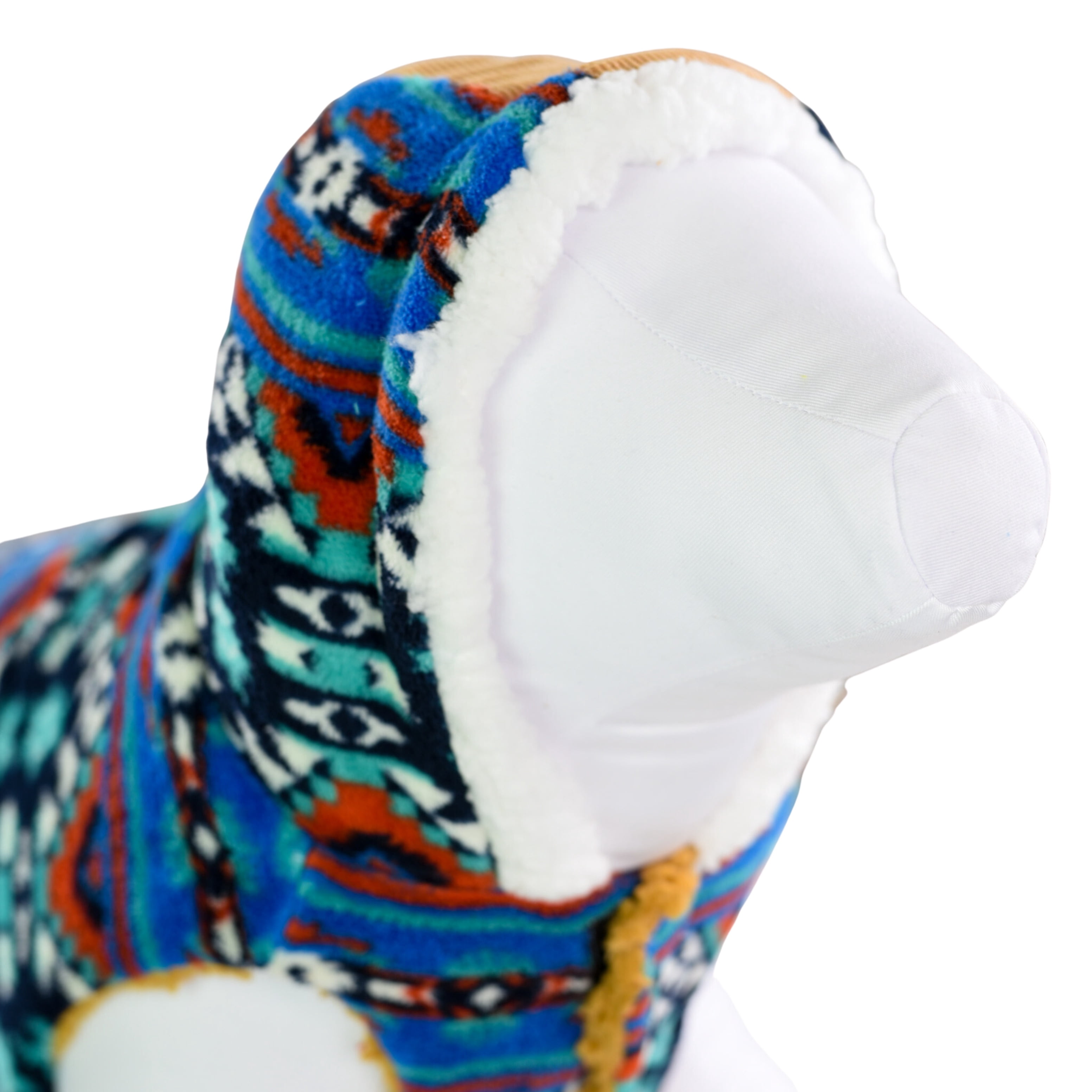 Vibrant Life Dog Clothes: Blueprint Fleece Hooded Jacket with Corduroy Trim, S