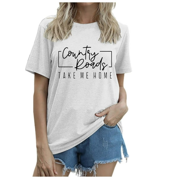 Summer Tops For Women T Shirts Loose Fit Casual Crew Neck With Short Sleeve And Letter Print Stylish Everyday Graphic Tees For Women White XXL