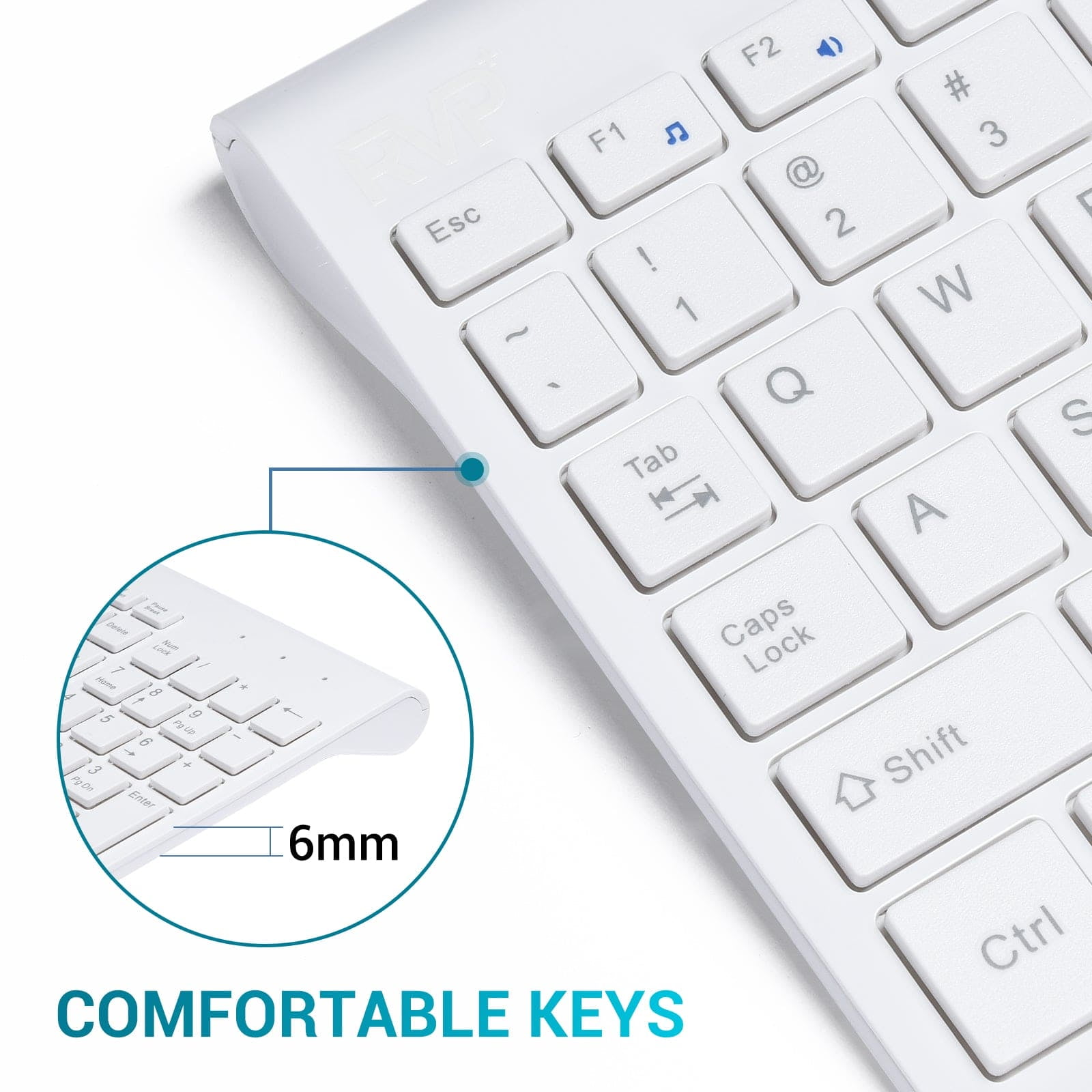 RVP+ Wireless Keyboard and Mouse Ultra Slim Combo, 2.4GHz Cordless USB Mouse and Keyboard PC Laptop Computer - White (RVP-KM100-W)