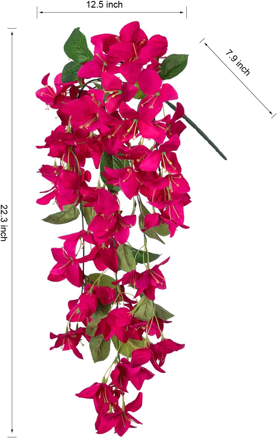 2Pack Artificial Bougainvillea Flowers, Faux Silk Long Vines Hanging Plants for Outdoor Decor, UV Resistant Realistic Fake Flowers for Porch, Patio, Balcony, Yard, Home Summer Decoration, Red Rose