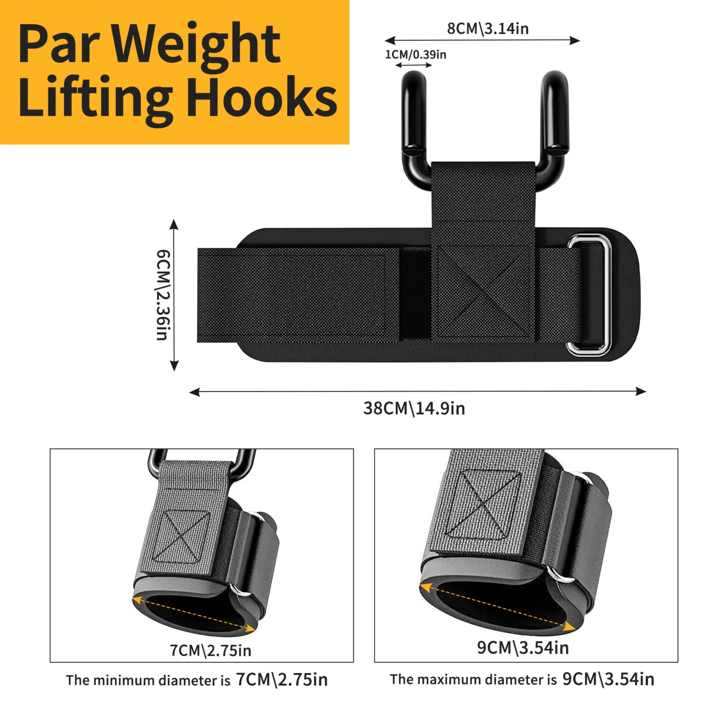 A Pair of Men and Women's Universal Weightlifting Hooks, Gym Weightlifting Wristband Hooks, Rust-proof and Durable, Adjustable in Size, Suitable for Gyms, Etc.