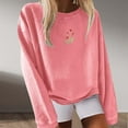 thumbnail image 2 of Sweatshirt for Women Graphic Winter Fall Loose Fit Crewneck Long-sleeved Cap Cold Shoulder with Pocket Floral Leisure Ribbed Knit Tunic Tops(Pink,L), 2 of 4