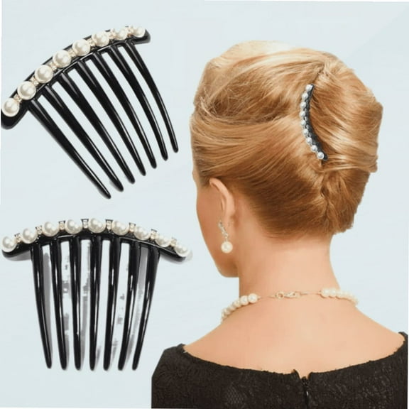 2 Pcs Pearl Hair Comb Black Hair Side Combs Clip Twist Comb Rhinestone Decorative Hair Combs for Women Accessories