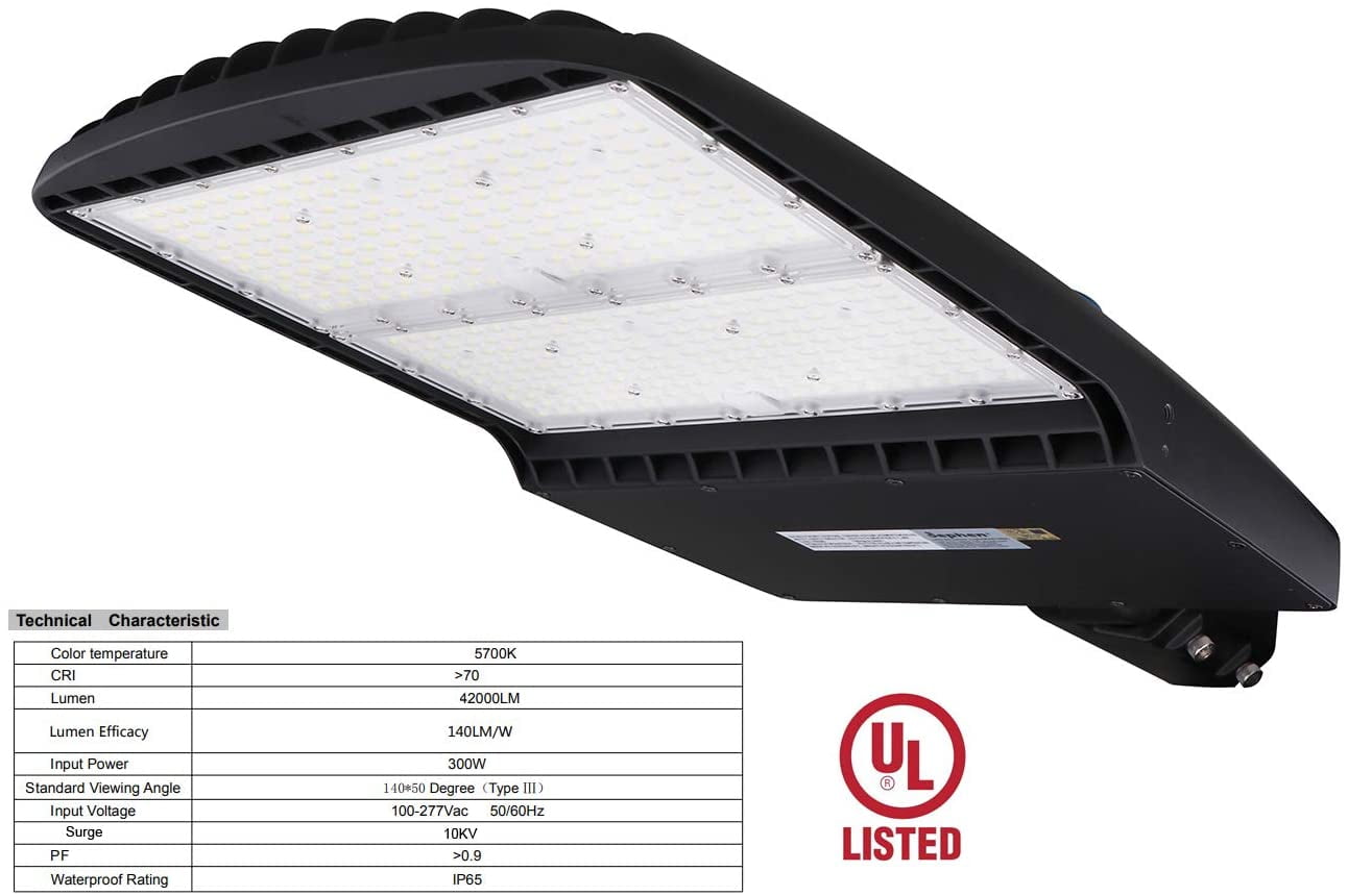 dephen 300W LED Parking Lot Light DLC UL-Listed, 5700K Led Shoebox Pole Lights 42000Lm Equivalent 1000W Metal Halide - LED Street Light for Outdoor Area Lighting - Slip Fitter - 100-277Vac