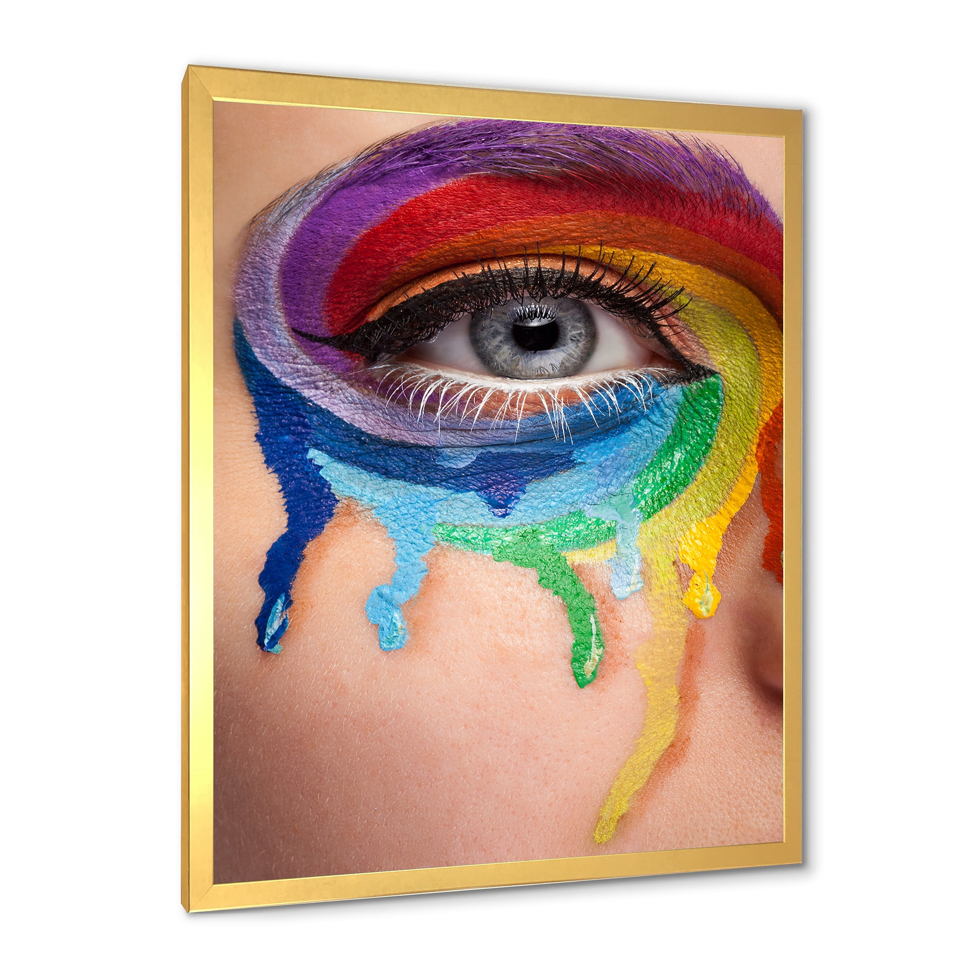 Designart 'Close Up Eye With Colourful Cry In A Wheel Arround' Modern Framed Art Print