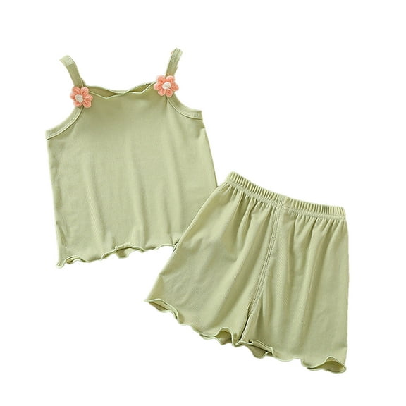 MXIEZI Toddler Kids Girls Summer Ice Silk Set Baby Sleeveless Tank Tops   Shorts 2PCS Outfit for 1-5 Years old