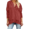 thumbnail image 1 of Women's Plus Size Loose Hooded Lapel Button Sweatshirt - Long Sleeve Casual Fleece Pullover Tunic, 1 of 6