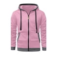 thumbnail image 4 of UVEASISHA Athletic Jackets for Men Full Zip Hooded Sweatshirt Jacket Contrast Trim Casual Zip Up Hoodies Comfy Casual Fall Fashion Jackets with Pocket Pink S, 4 of 6