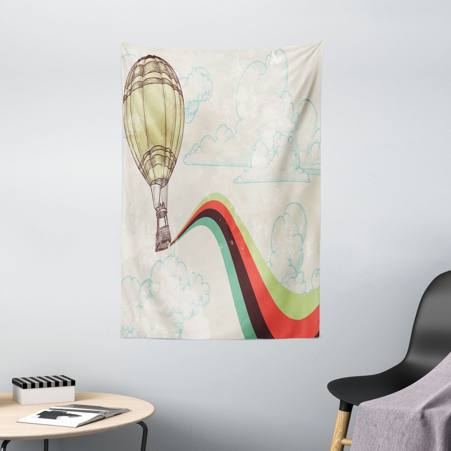 Vintage Tapestry, Hot Air Balloon in Rainbow Destination Adventure Follow Your Dreams Icon Pop Boho, Wall Hanging for Bedroom Living Room Dorm Decor, 40W X 60L Inches, Multicolor, by Ambesonne
