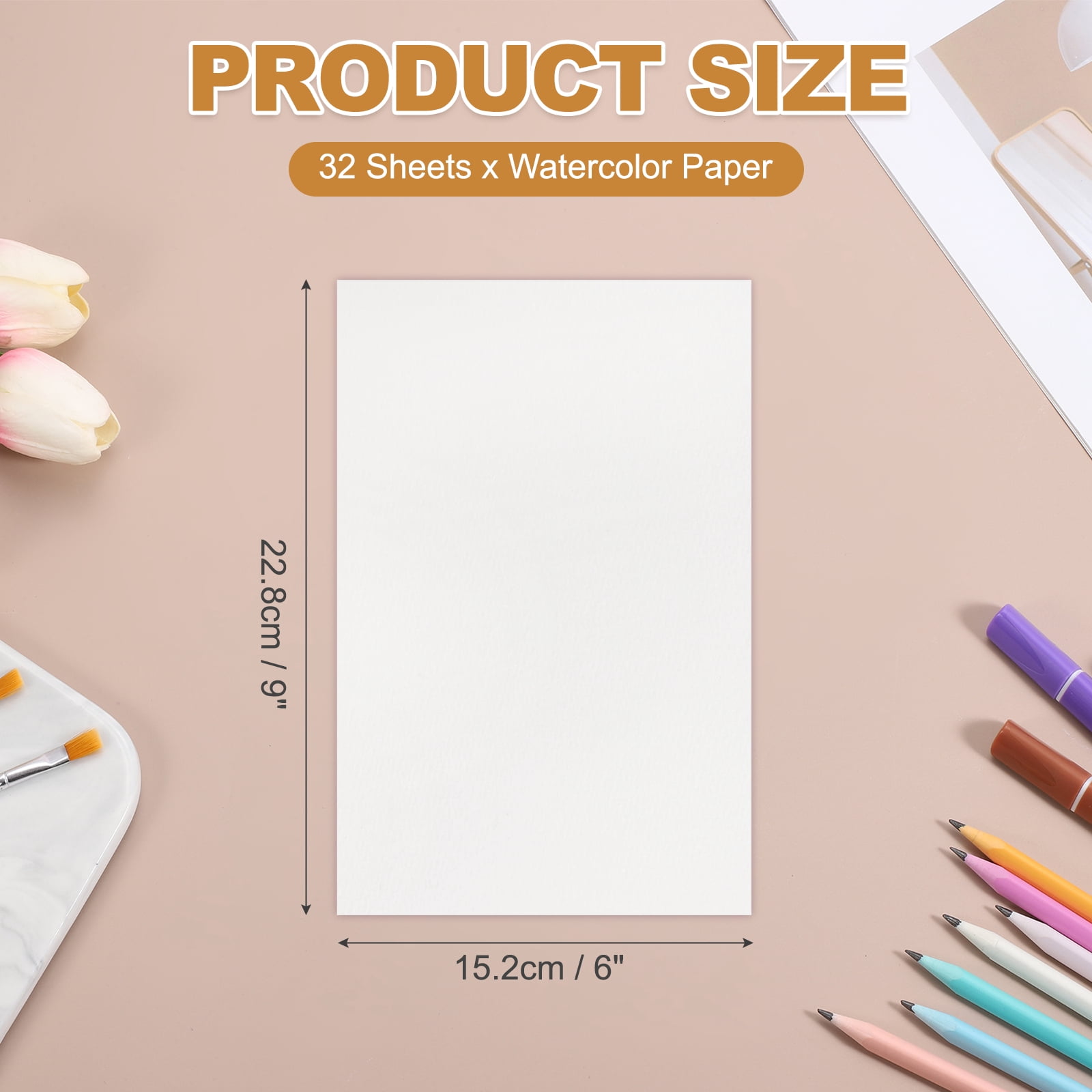 Uxcell 32 Pcs Watercolor Paper 6 x 9 Inch 140lb/300gsm Artist Painting Drawing Paper Bulk Cold Press Water Color Paint Sheet for Sketchbook Journal (Straight Corner), White