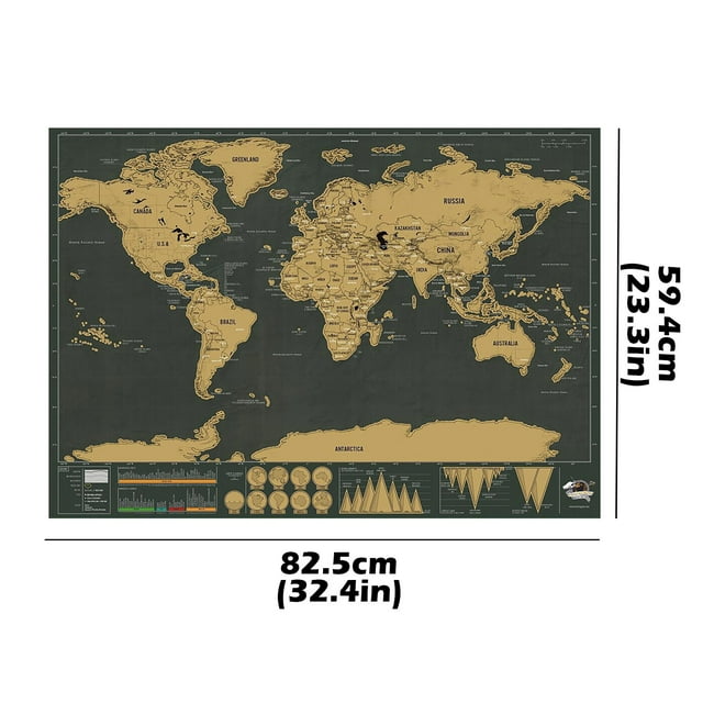 EGNMCR Room Decor Home Decor World Black Edition Scratch Paper Travel Decorative Painting a map