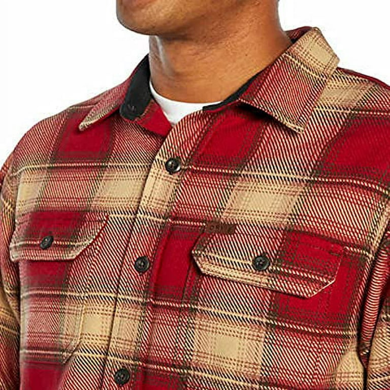 Orvis Big Bear Heavyweight Double Brushed Flannel Button Down Shirt with  Hand Warmer Pockets (Red Plaid, XL)