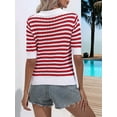 thumbnail image 2 of Womens Cropped Striped Sweater Top Summer Short Sleeve V Neck Collared Going Out Trendy Loose Shirt Red S, 2 of 8