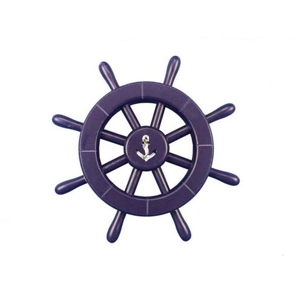 Handcrafted Decor new-dark-blue-sw-12-anchor Dark Blue Decorative Ship Wheel with Anchor, 12 in.