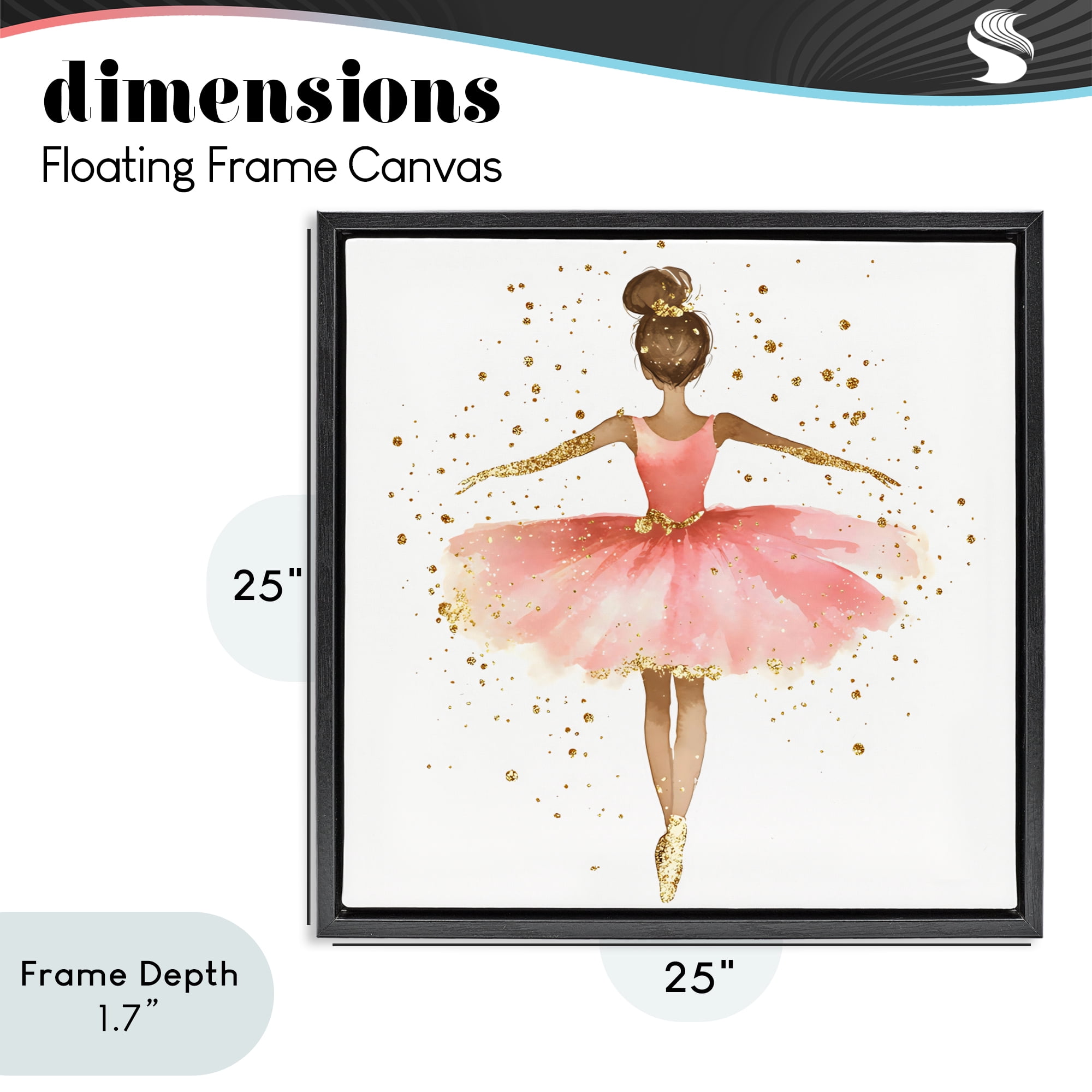 Stupell Industries Ballerina with Gold Glitter Black Framed Floater Canvas Wall Art, design by Creative Studio