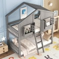 thumbnail image 4 of Bellemave House Bunk Bed Twin Over Twin, Wood Floor Bunk Bed Frame with Roof, Window Box & Small Door for Bedroom,Gray, 4 of 10