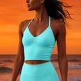 thumbnail image 5 of Htigea Womens Halter Tank Top with Built in Bra Sleeveless Spaghetti Straps Camisole Gym Yoga Workout Tees Mint Green L, 5 of 6