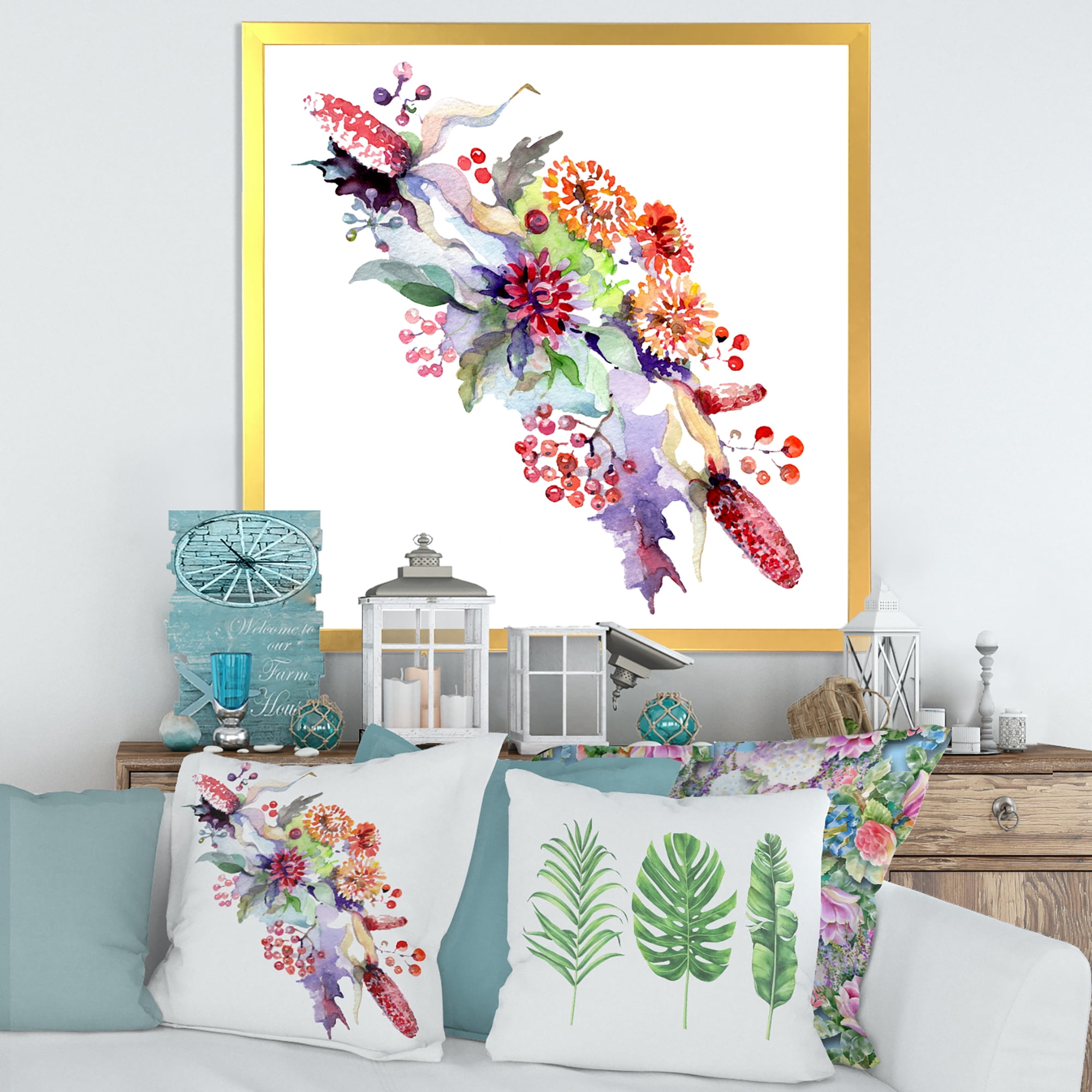 Designart 'Bouquet With Berries and Wildglowers' Traditional Framed Art Print