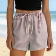 thumbnail image 5 of cocolona Womens Summer Casual Striped Beach Shorts Elastic Waist Straight Wide Leg Vacation Lounge Shorts with Pockets, 5 of 5
