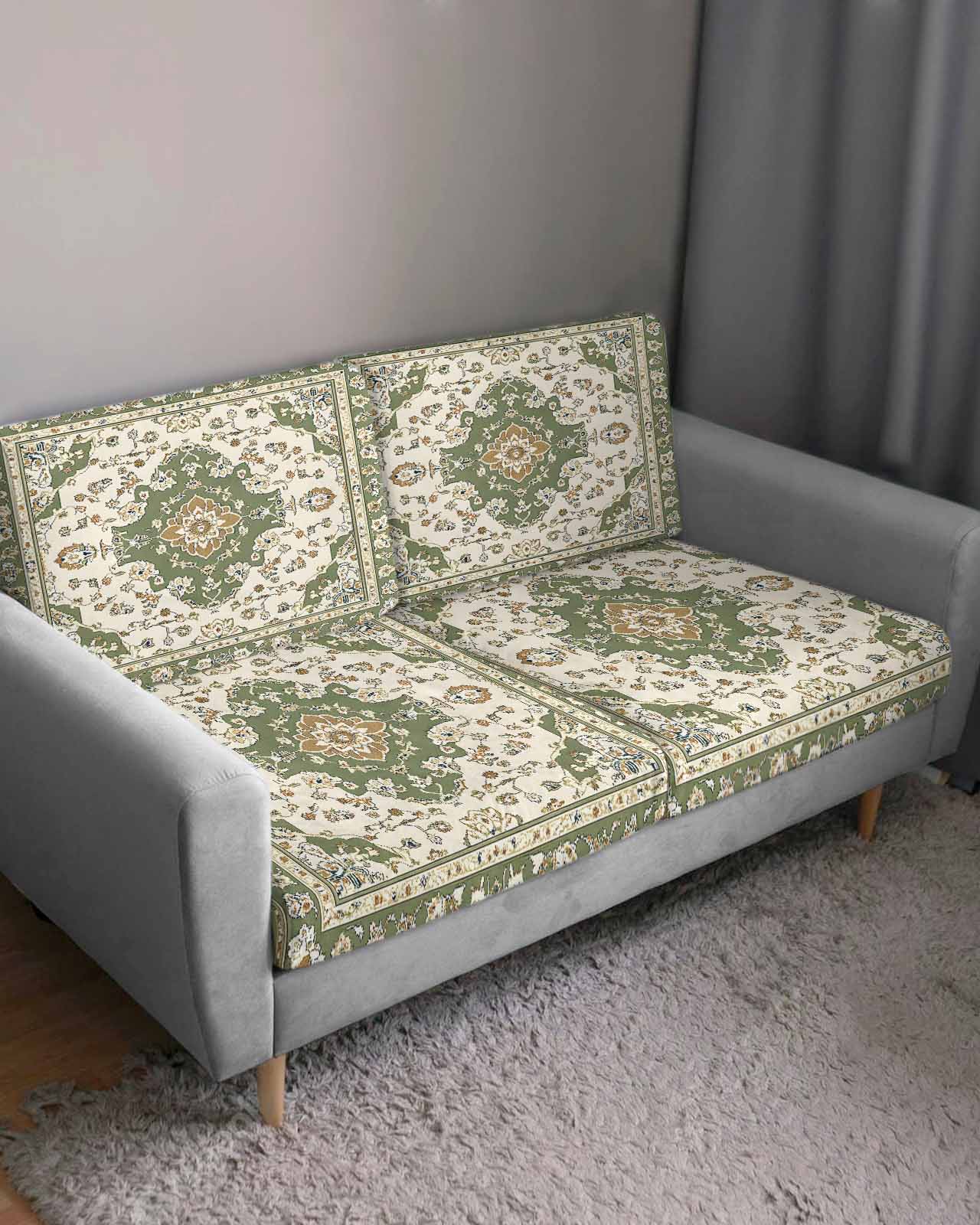 Sage Green Sofa Couch Cushion Covers Washable, Removable Stretchable Sectional Couch Covers, Southwest Tribal Antique Boho-Chic Farmhouse Slipcovers for L & T Shape Sofa Protector M Size 1 pc