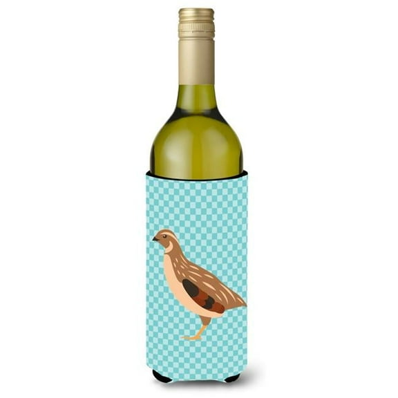 Golden Phoenix Quail Blue Check Wine Bottle Beverge Insulator Hugger