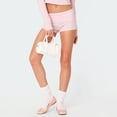 thumbnail image 3 of Only Moment Womens Fold Over Shorts Threadcloth High Rise Stretchy Yoga Rollover Shorts Slim Fit Cute Lounge Shorts Micro Bottoms Pink,S, 3 of 8