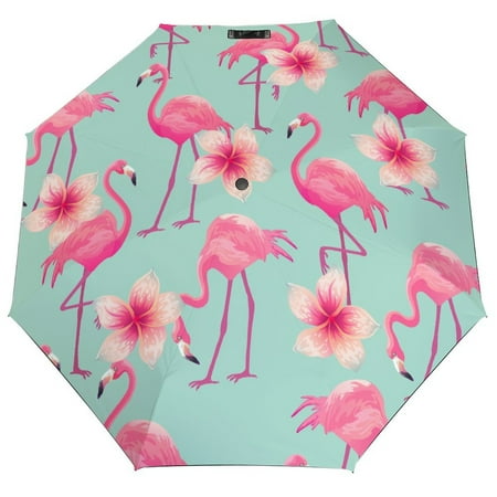 

ANYWAY.GO Windproof & Water-Resistant Compact Foldable Travel Umbrellatotes Beautiful Tropical Pattern Portable Travel Umbrella，Diameter 42.5 in