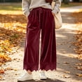 thumbnail image 3 of Lmueinov 2026 Women's Drawstring Elastic High Waist Velvet Wide Leg Pants, Lace Scalloped Hem Loose Casual Trousers with Side Pockets Autumn Winter S-3XL, 3 of 7