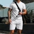 thumbnail image 2 of YYDGH Men's Two Piece Shorts Set Summer Casual Daily Outfits Oversized Short Sleeve Zip Up Lapel Polo Shirt and Wide Leg Pants, 2 of 5