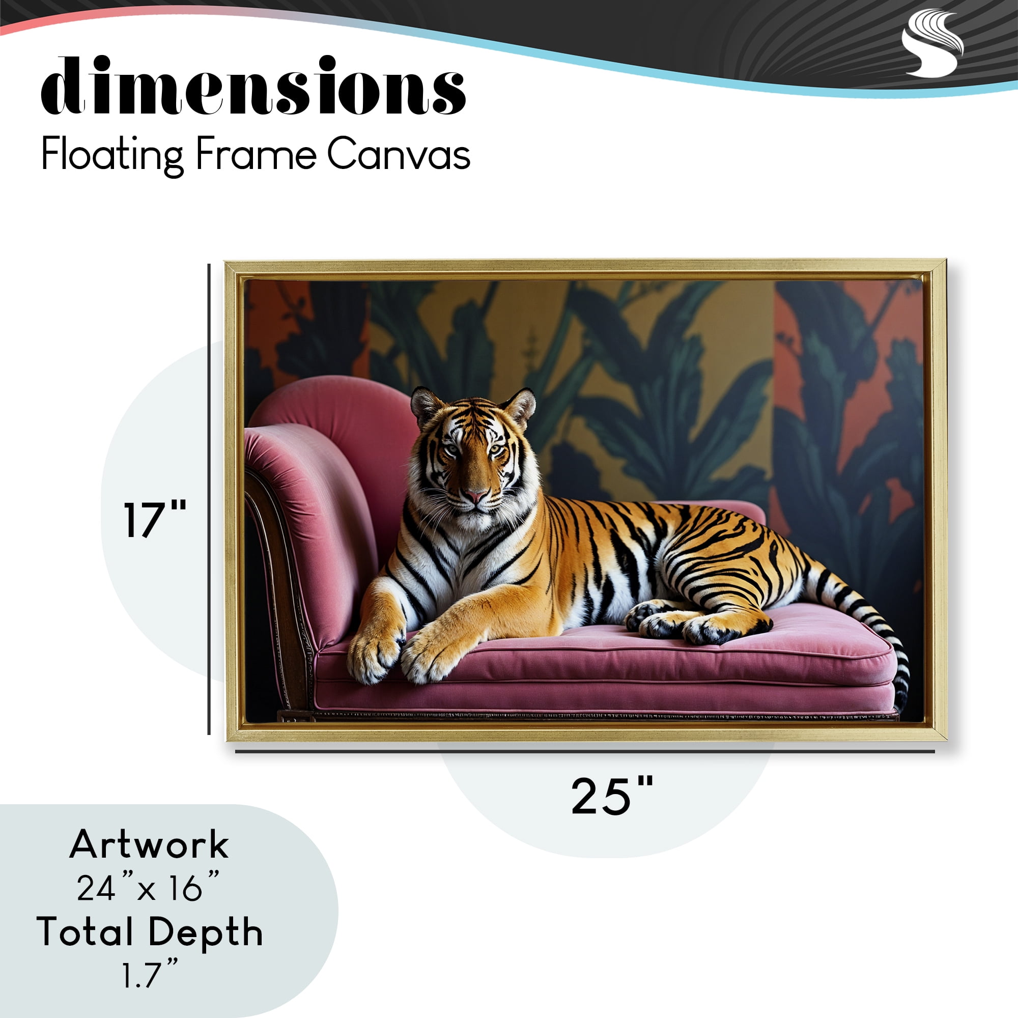 Exotic Tiger Lounging Gold Framed Floater Canvas Wall Art, design by Lettered and Lined