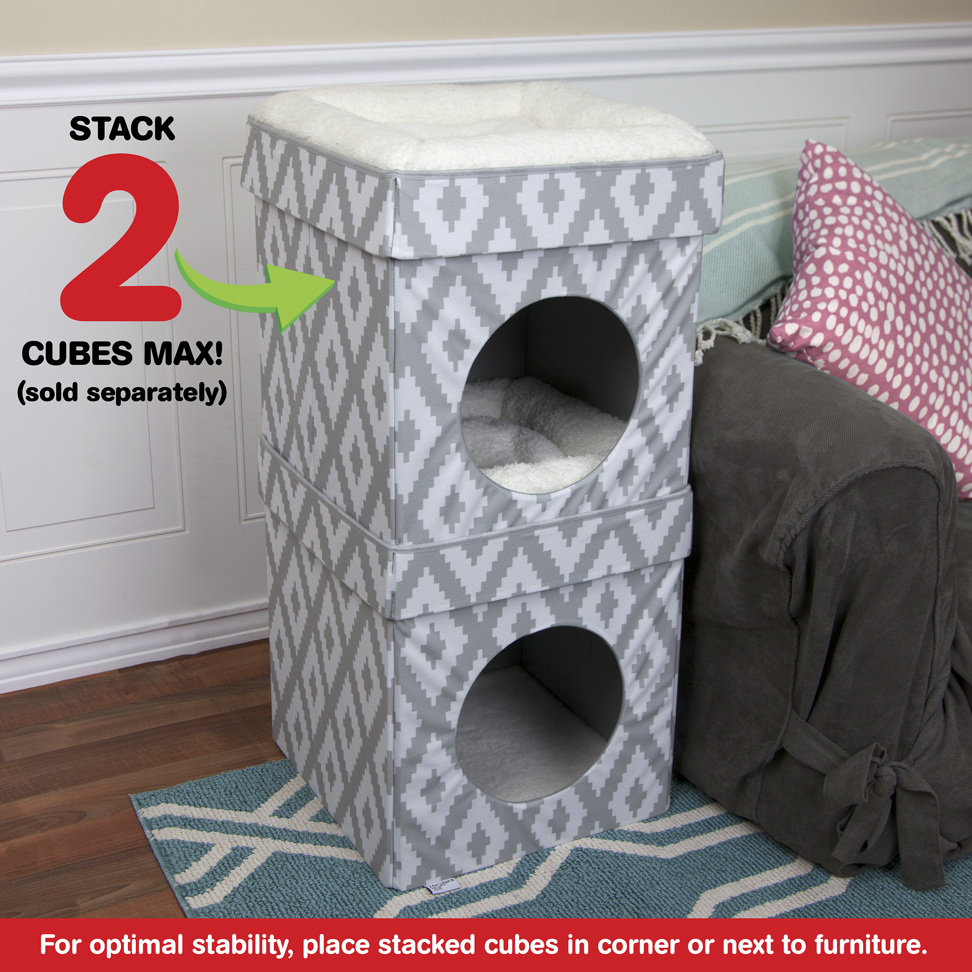 Kitty City Large Cat Bed Cube, Stackable, Gray, 19" photo 2