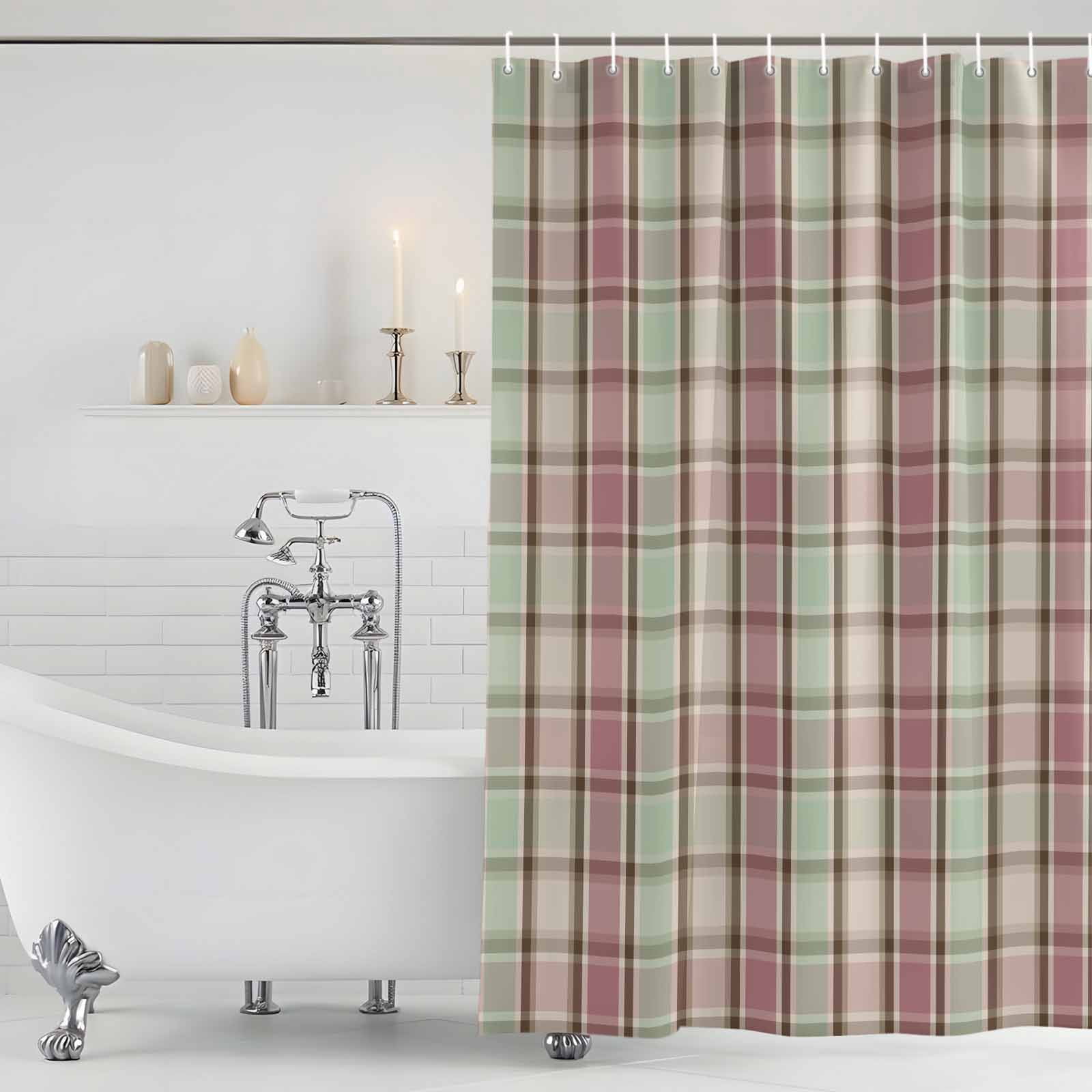 Buffalo Plaid Shower Curtain, Waterproof Shower Curtains for Bathroom, Farmhouse Red Green Beige Check Gingham Washable Fabric Bathtub Curtain Set Bath Decor with 12 Hooks Standard 72"x72"